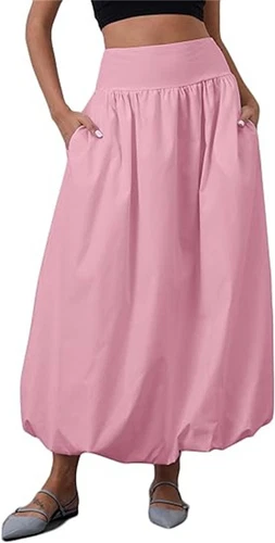 Damen Bubble Maxi Röcke A Linie Lang Rock Plissee Ballon Midirock - Bild 15 von 16