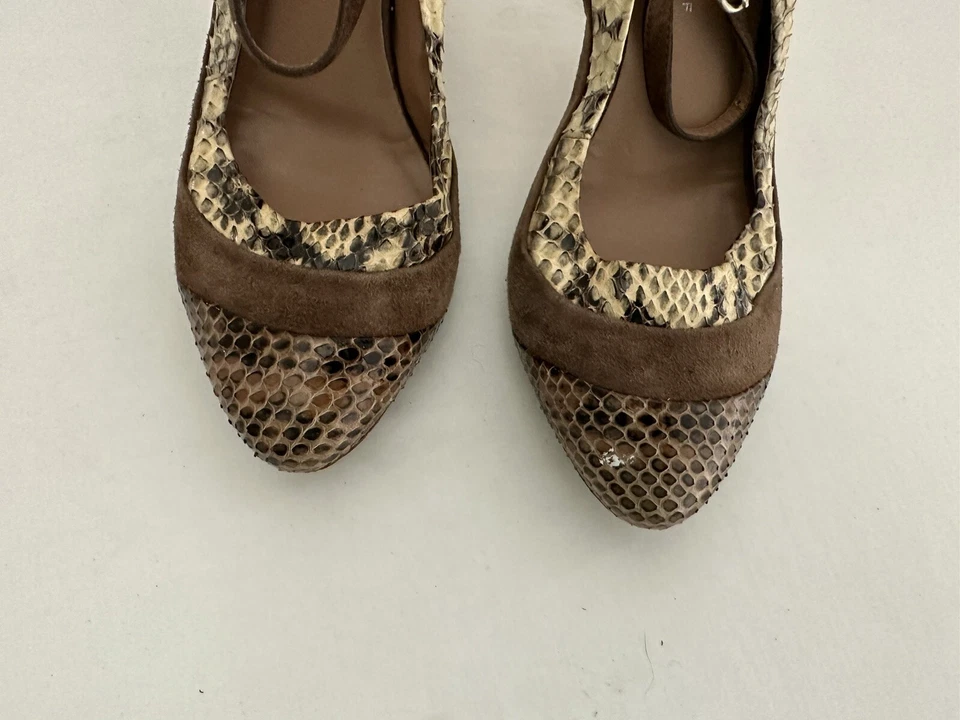 Latitude Mujer Estampado Serpiente Gamuza Hueso Tacón Bomba Tobillo Correa Mary Jane Talla 40/9 Foto 2 de 4