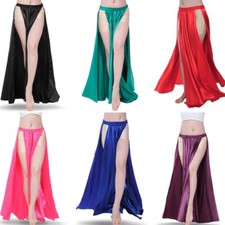 Satin Skirt Belly Dance Costume Flamenco Stage Performance Slit Skirt