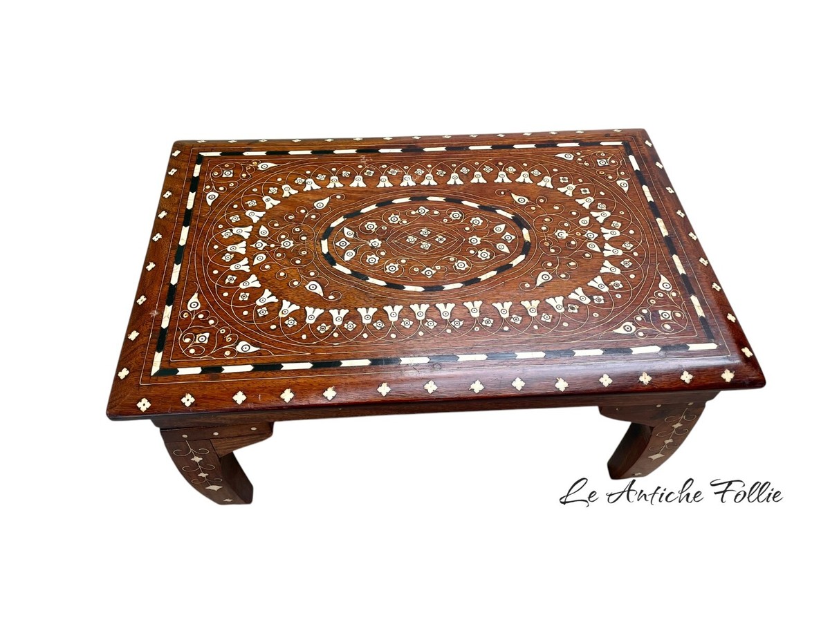 Tavolino Orientale Ilias Casa Moro – Legno Con Intarsi In Ottone, Diametro 46 Cm, Altezza 46 Cm – Stile Marocchino Vintage - 5