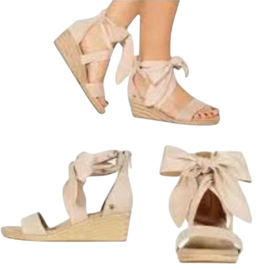 Zeppa UGG nuova senza etichette Trina Espardrillas 1099693 beige scamosciata fiocco zip alla caviglia taglia 8