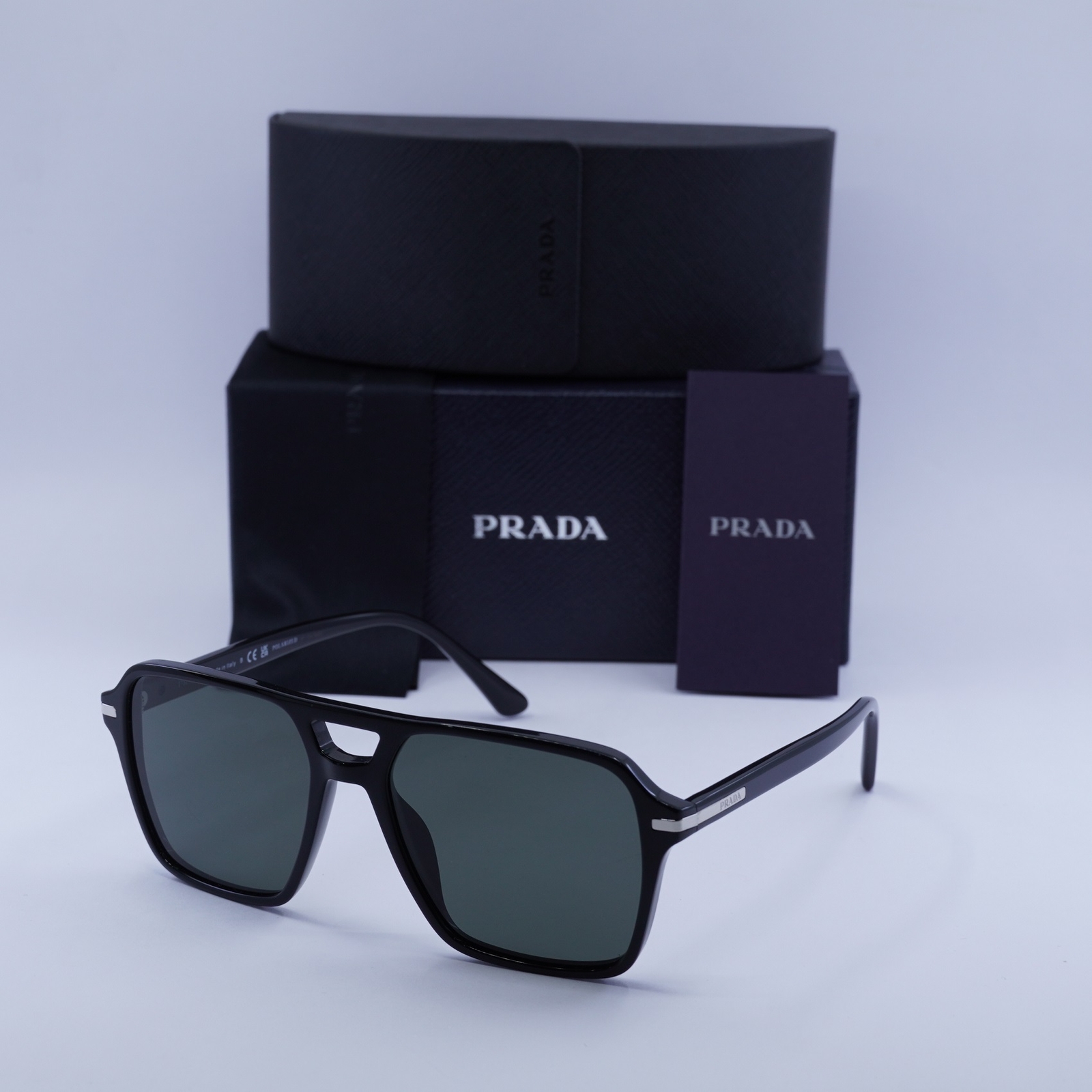 Prada PR20YS 1AB303etit Black Polarized Green 55 sunglasses 17-150 arms new authentic
