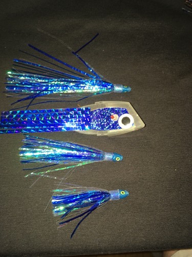 High Percentage Salmon Trolling Flies And Bait/Meat Rigs- Blue/Clear Green Glow - Afbeelding 3 van 11