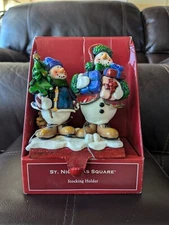 St Nicholas Square Stocking Holder Mantle Display Snowman Shelf Sitters *New*