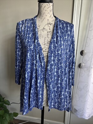 Chico s Travelers Pineapple Passion Jacket Blue Spark 2 Petite (12P-L)
