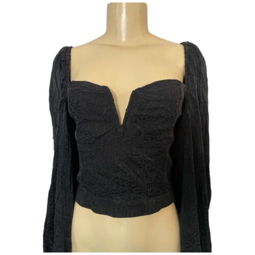 ElleJay Revolve Black Leopard Print Cropped Top Size Large Smocked Back Fairy - Picture 2 of 14