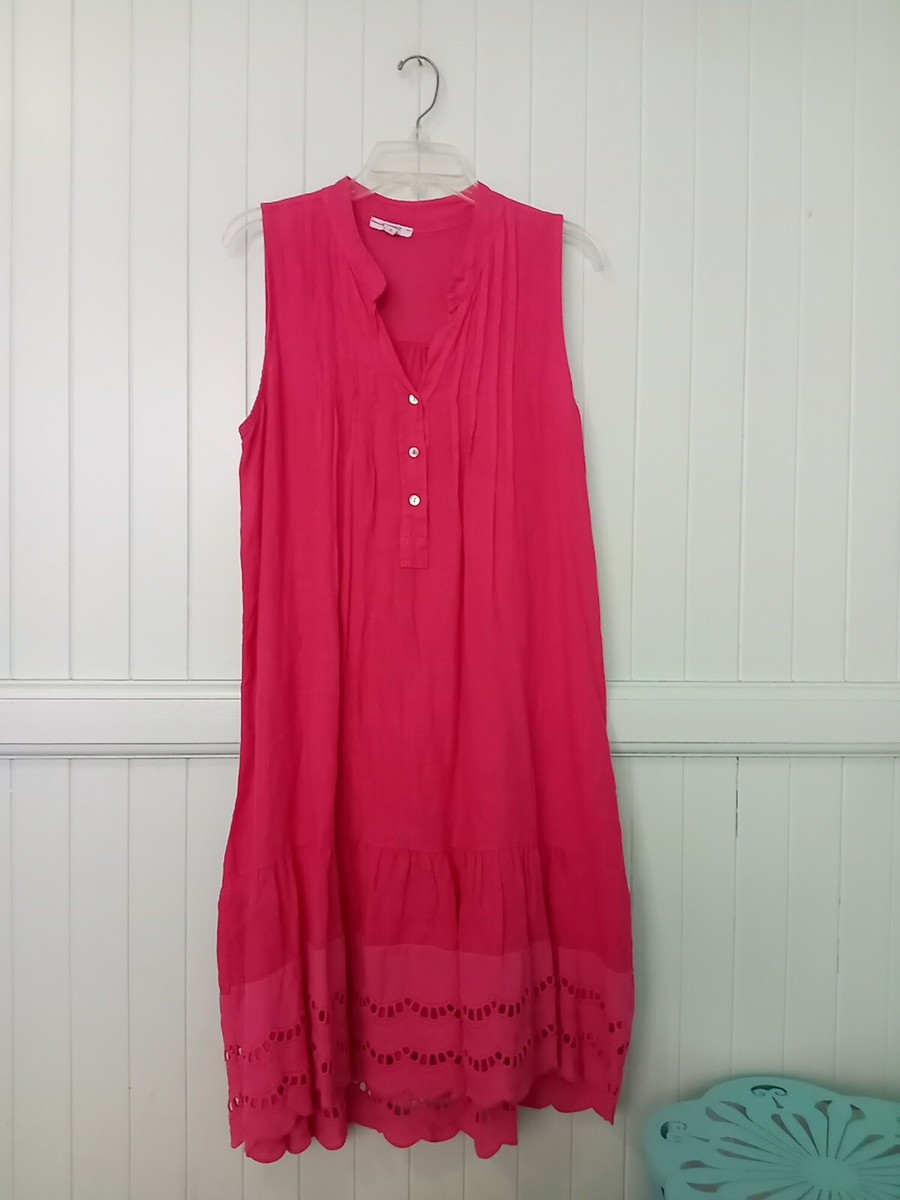 chinese dress ladies Rosemarine Plus Made in Italy Linen Sleeveless V-Neck Tiered Midi Dress Tan / 1x
