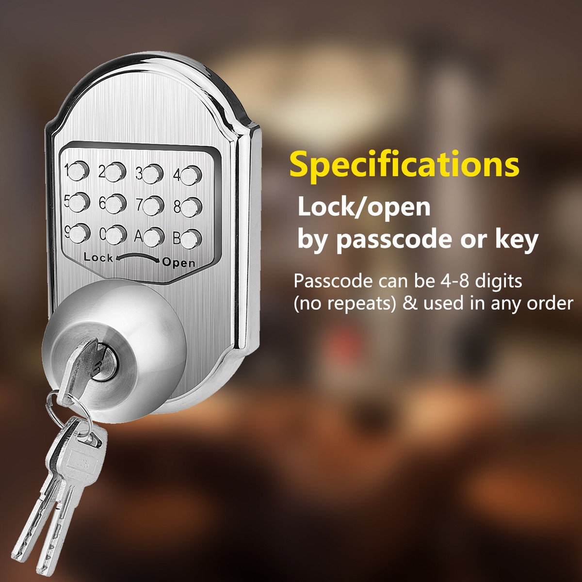 Keyless Entry Door Lock - Mechanical Digital Deadbolt With Keypad & Keys