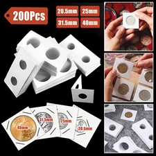 200 4 Sizes Coin Holder Cardboard Mylar Paper Flip 2x2 for Collection Album Book