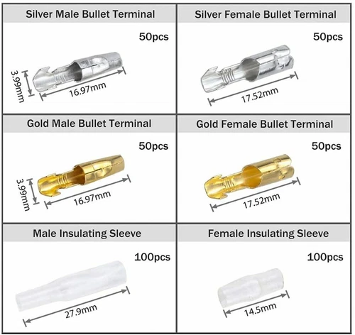 400Pcs Rundstecker + Rundsteckhülsen Set 3,9mm Steckverbinder für Auto Motorrad - Bild 2 von 13