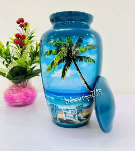 Beach Blue Cremation Urn for Human Ashes - Adult Funeral Urn Handcrafted - - Picture 1 of 16