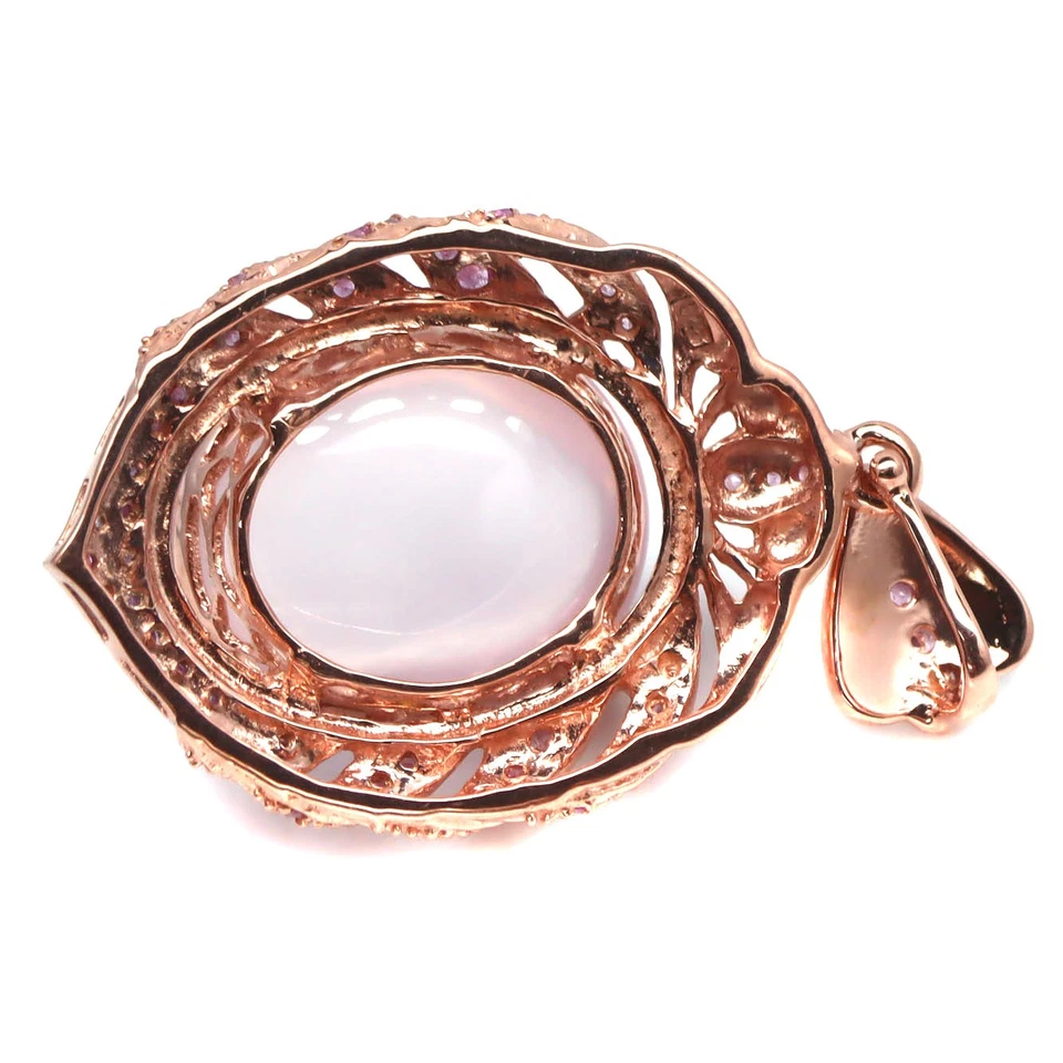 925 Silber 22 x 26 Mm. Rose Quarz & Rosa Saphir Gemacht IN Thailand Anhänger - Bild 3 von 4