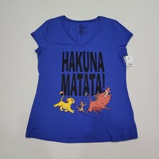 Disney Lion King Women's V neck T-Shirt Hakuna Matata size XL Dark Blue