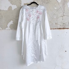 Vtg Nightgown Ashley Taylor White Satin Dress Embroidered Pink Bow Cottagecore L