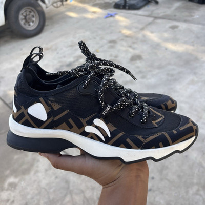 Fendi Low Top Lace-Up Logo Sneakers Black Brown White Unisex Adults Athletic