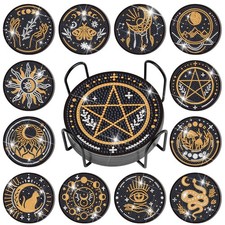12 Pcs Tarot Diamond Painting Coasters Kits DIY Tarot Diamond Art Coasters wi...