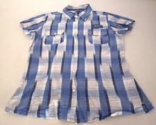 Jeep Spirit Womens Size M Blue White Plaid Check Short Sleeve Button Up Shirt