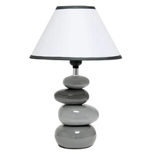 LT1141-GRY Gradient Gray Stacked Ceramic Stone Table Lamp wih White Empire Sh...