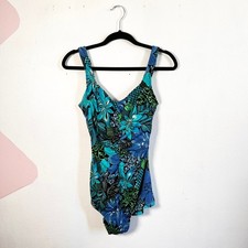 Maxine of Hollywood One Piece Swimsuit Women's 12 Blue Floral