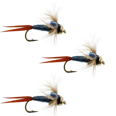 3 Pack Bead Head Metallic Blue Copper John Nymph - Fly Fishing Flies - Size 14