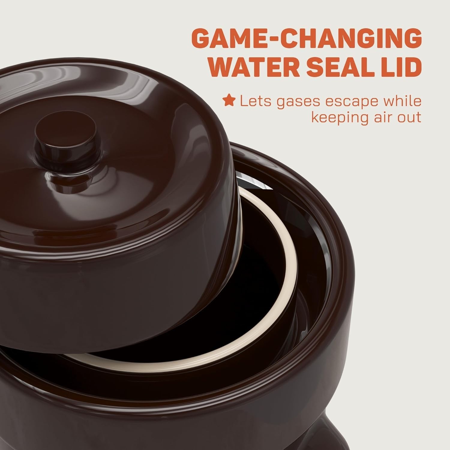 Fermentation Crock 1 Gallon - Sauerkraut Crock with Lid, Weights & Pounder - Cer