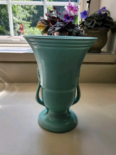 Vintage Haeger Vase -- Turquoise Handled Urn
