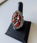 Vintage Navajo Sterling Silver Red Coral Ring Size 9.75 Signed K 18.3g