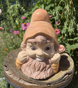 Hand Painted Ceramic Garden Gnome Statue, Small Vintage/Retro Outdoor Decor