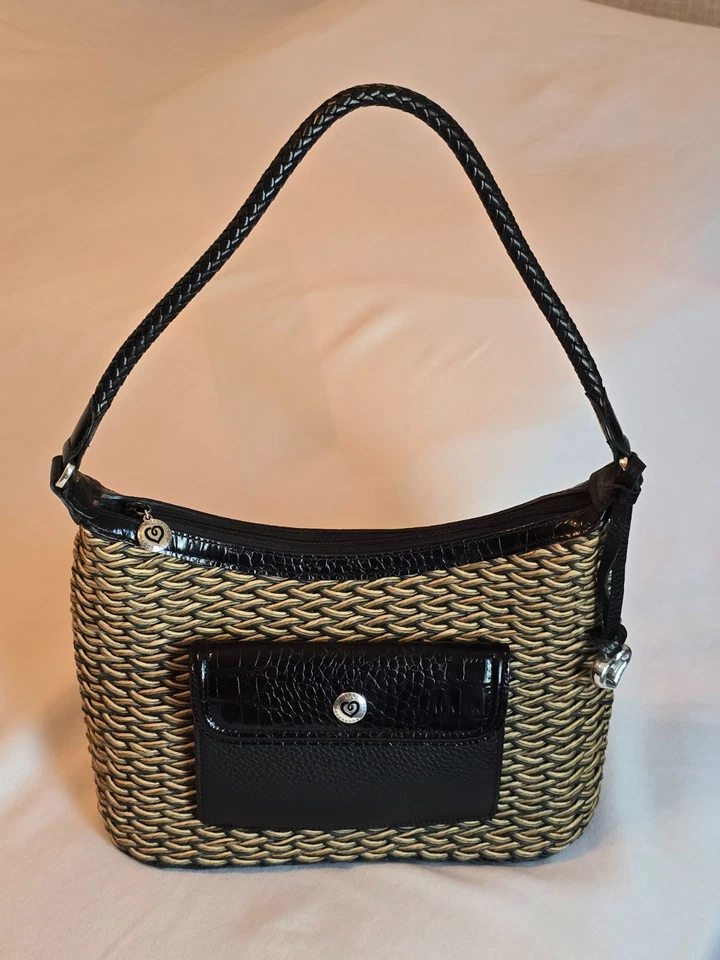 Bolso de Hombro Brighton Edna Tejido Paja Ratán Bolso de Mano Cartera Borde de Cuero Foto 2 de 4