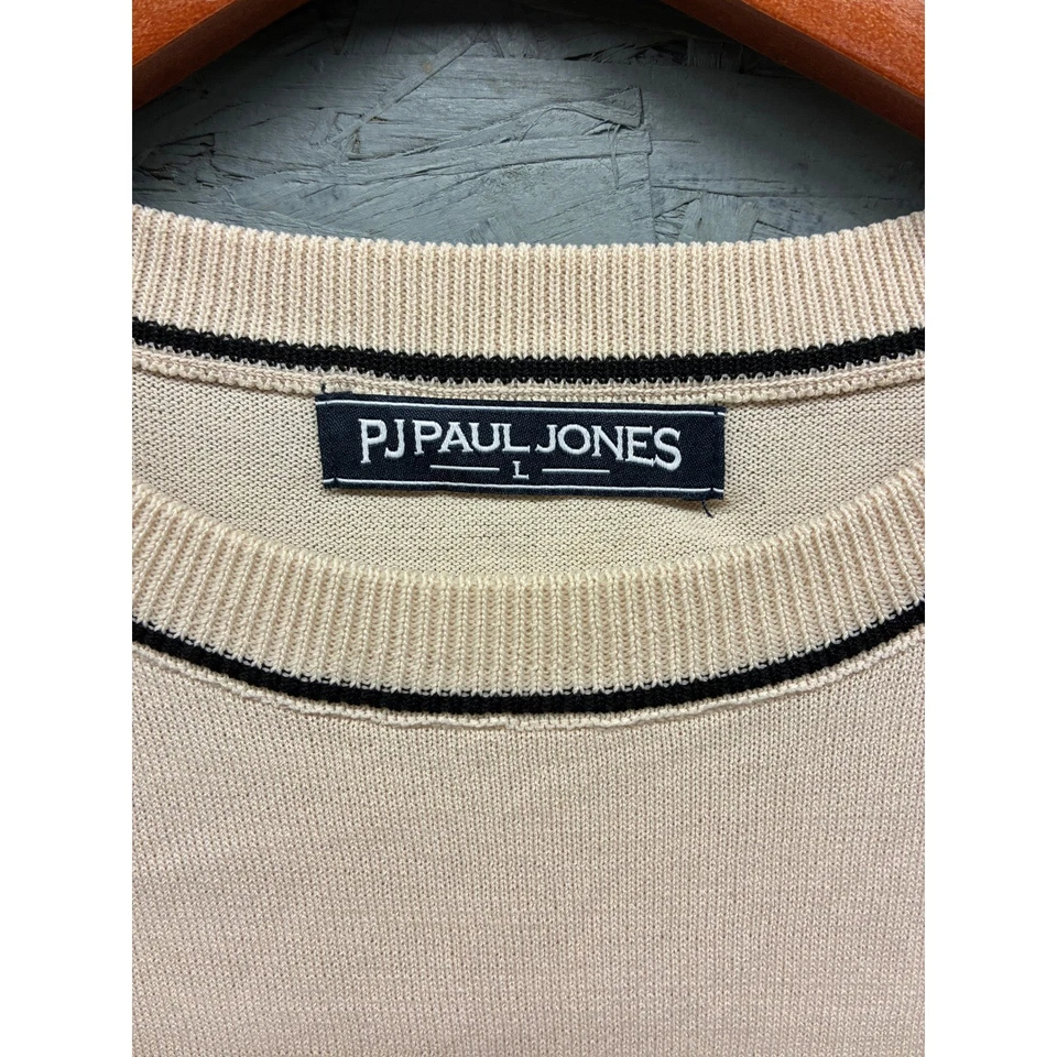 Camisa polo informal de manga corta tejida con ribete negro beige talla L de PJ Paul Jones para hombre Foto 4 de 4