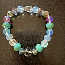 STACKABLE ENERGY BRACELET by Connie IRIDESCENT faceted CRYSTALS AQUA PURPLE Heal