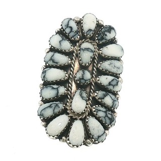 NATIVE AMERICAN NAVAJO TOM BILLY WHITE BUFFALO TURQUOISE RING STERLING SILVER