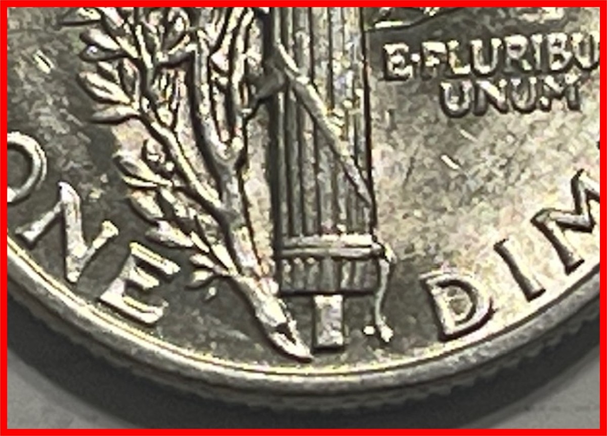 1943-P Mercury Silver Dime 10 Cent - Split Bands - Great BU