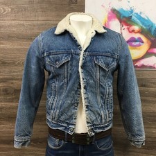 Vintage Levis Sherpa Lined Denim Trucker Jacket Made in USA Blue 38R 70608 0216