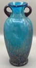 Vintage Pier 1 Imports Tiffany Style Peacock Blue & Gold Speckled Art Glass Vase