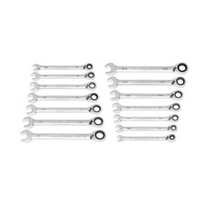 Sae 12-point 90-tooth Reversible Ratcheting Wrench Set With Rack 14-piece