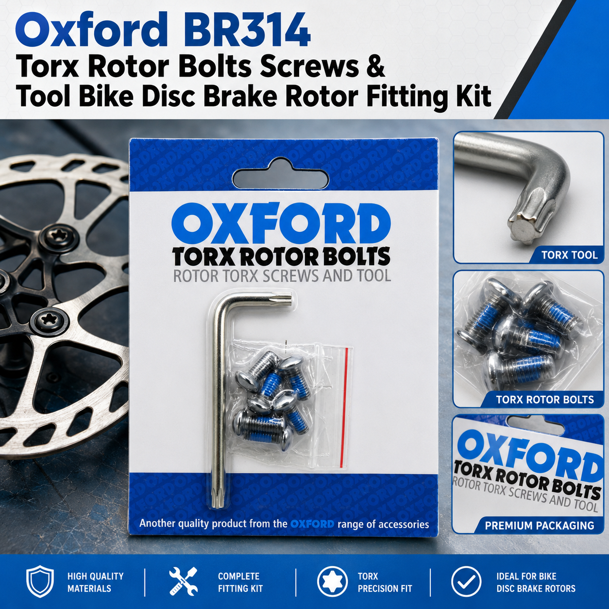 Oxford BR314 Torx Rotor Bolts Screws & Tool Bike Disc Brake Rotor Fitting Kit