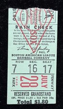 1949 RED SOX Ticket Ted Williams HR 26 YR/Record 84 GM On Base Streak/MVP⚾️