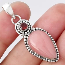 Guava Quartz - Brazil and Garnet 925 Sterling Silver Pendant Jewelry P-1500