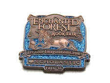 Enchanted Forest Book Fair Pin Fall '18 Blue Glitter & Gold Tone