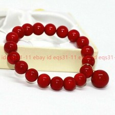 Beautiful 8mm  10mm Natural Red Coral Gemstone Round Beads Bracelet 7.5''