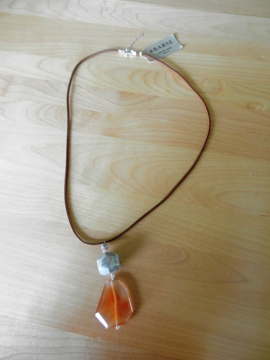 BARSE Sterling Silver and Carnelian Leather Necklace MSRP $38
