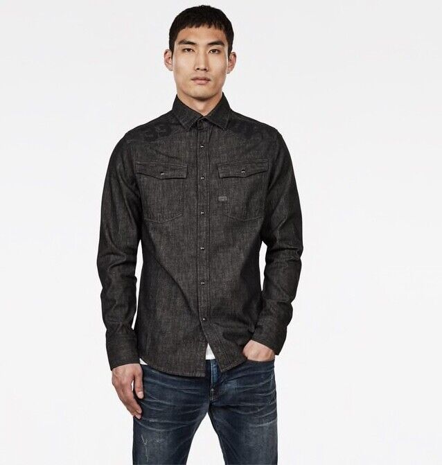 $175.00 NEW G-STAR RAW 3301 SLIM WESTERN DENIM COTTON SHIRT PITCH