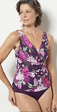 Denim  Co. Beach V-Neck Tankini W/Brief Bottom Purple Floral Swimsuit