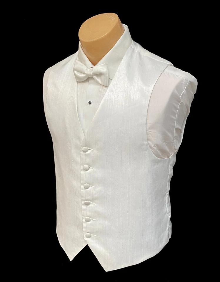 Men's Red Sleeve White Tuxedo Vest with Bow Tie Mason Wedding Prom Groom - Image 2 of 4