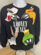 Looney Tunes Youth XL Black Pullover Sweater Bugs Marvin Sylvester Daffy Faces