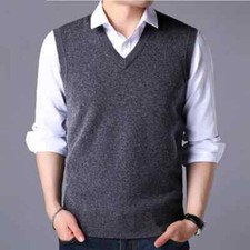 Men Sleeveless Knitted Sweater Vest Pullover Bottom V-neck Male Streetwear Tops