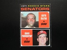 NORM MCRAE DENNY RIDDLEBERGER SENATOR ROOKIE STARS 1971 TOPPS BASEBALL CARD # 93. rookie card picture