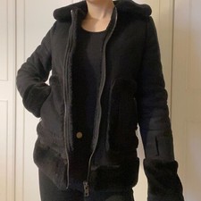 Savannah Miller Black Suede Jacket With Faux Fur, Size 6