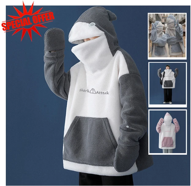 Funny Cute Shark Hoodie Coat Embroidered Pullover Sweatshirt Women